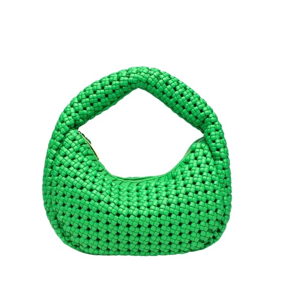 Kelly Green Vegan Leather Woven Handbag - Picture 1 of 5